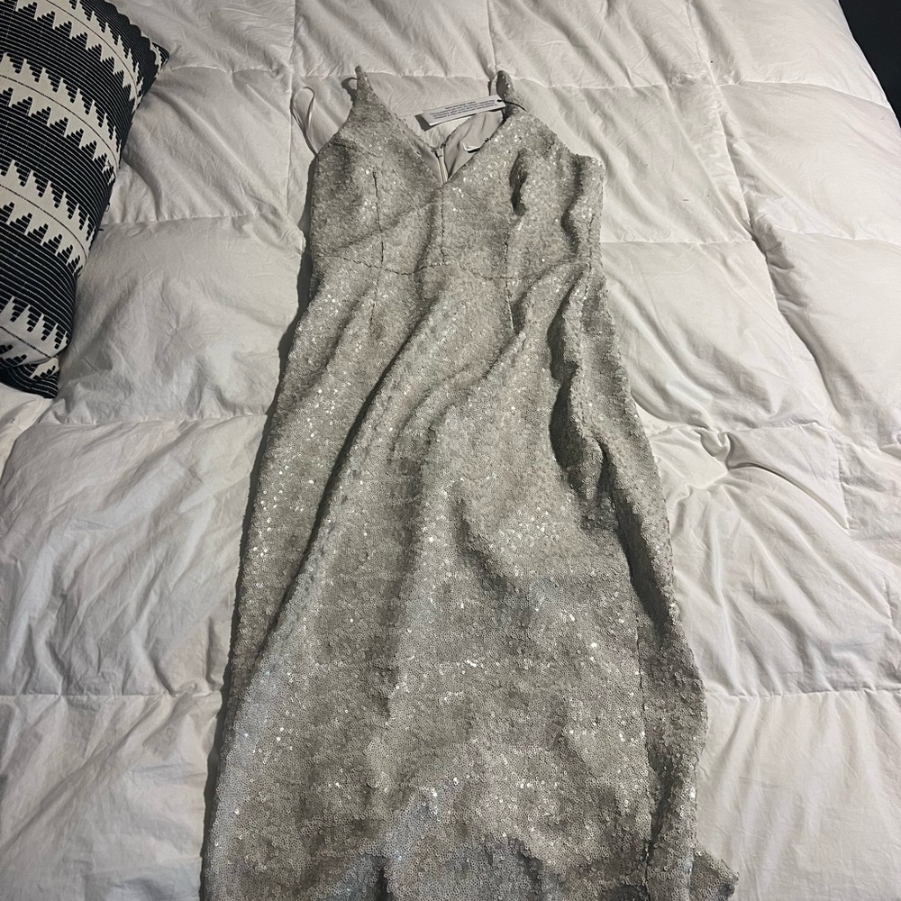 Dress the Population Sparkling Silver Backless Dress